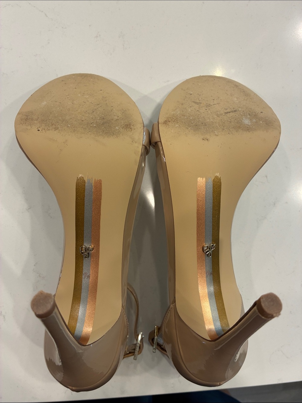 Sam Edelman Beige Patent Ankle-Strap Heels - Picture 4 of 5